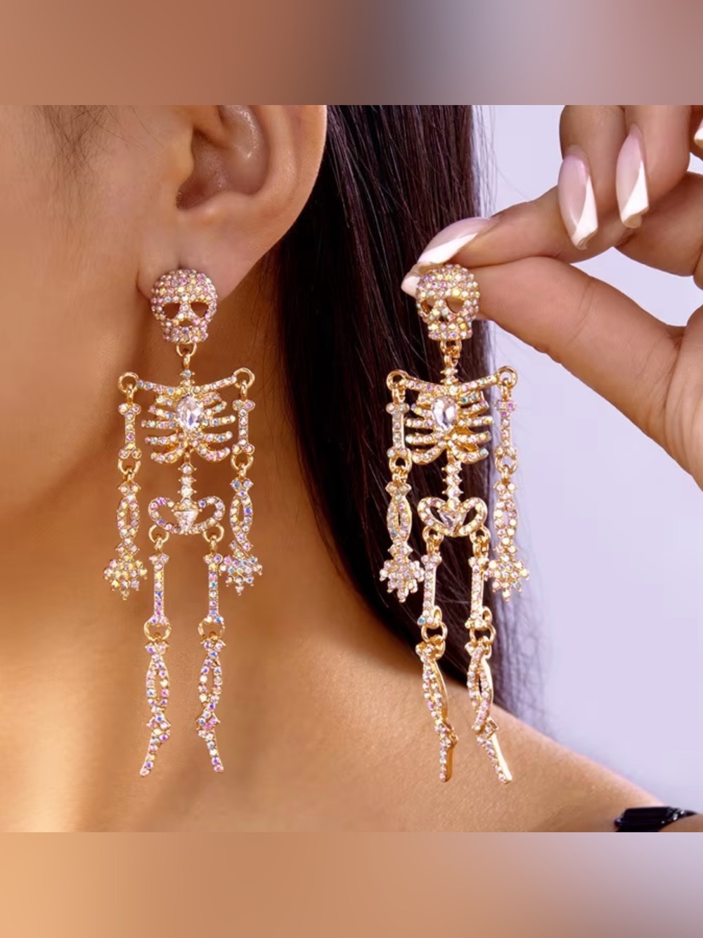 Gold Crystal Skeleton Dangle/Drop Earrings
